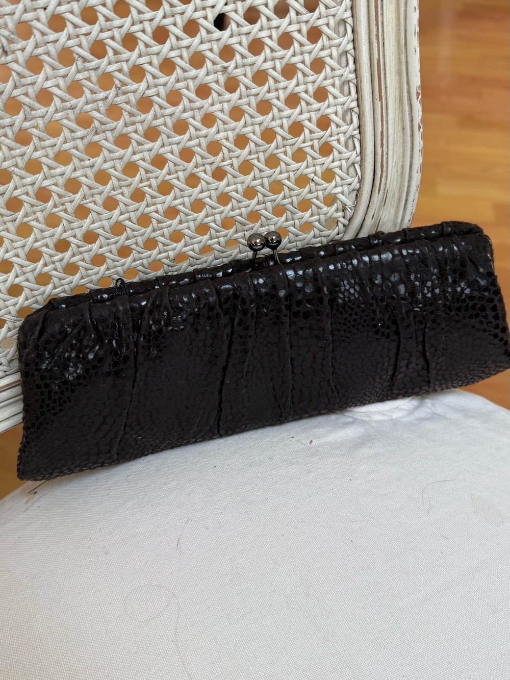 Textured Black Evening Clutch with Kiss-Lock Closure